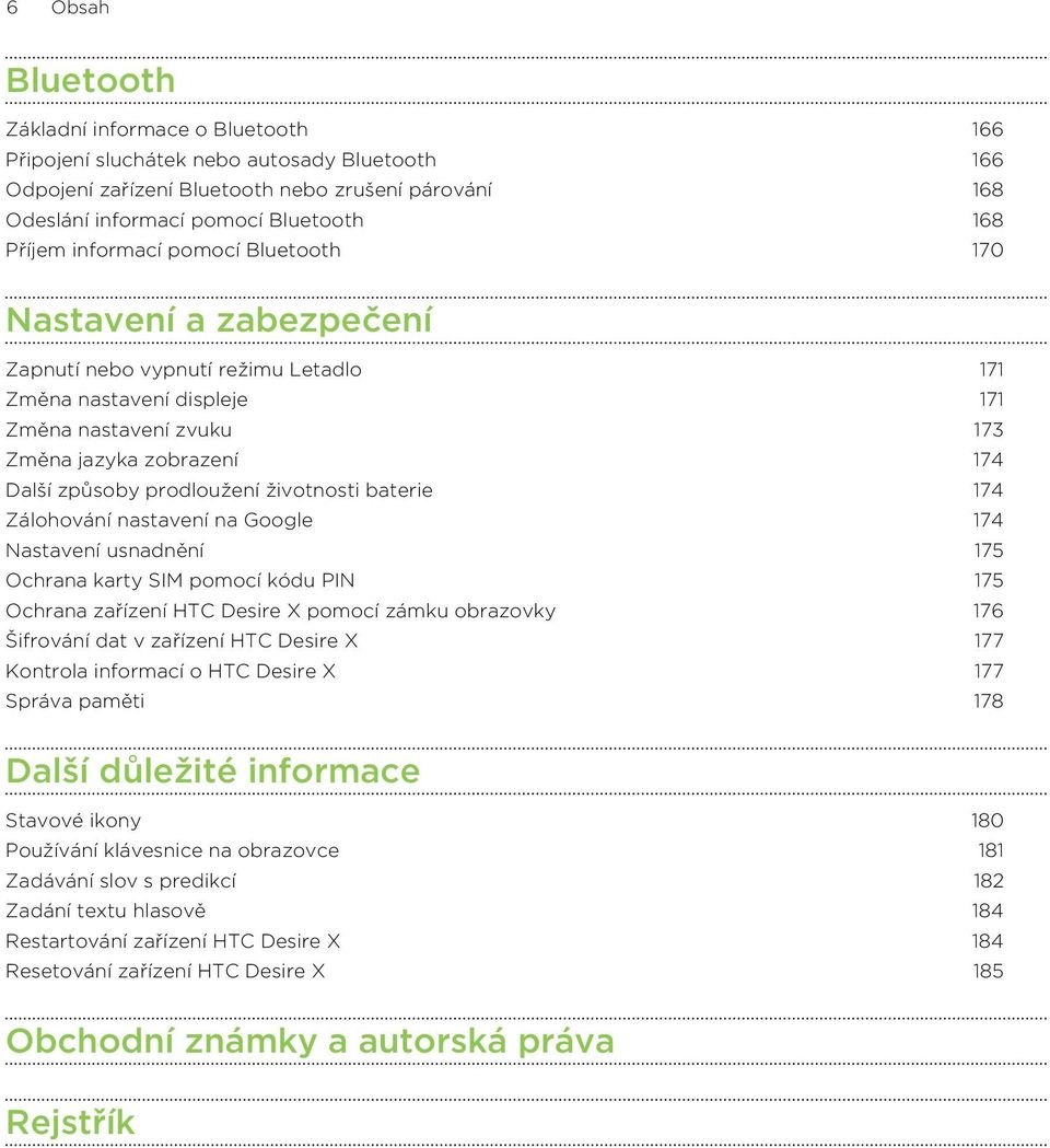 prodloužení životnosti baterie 174 Zálohování nastavení na Google 174 Nastavení usnadnění 175 Ochrana karty SIM pomocí kódu PIN 175 Ochrana zařízení HTC Desire X pomocí zámku obrazovky 176 Šifrování