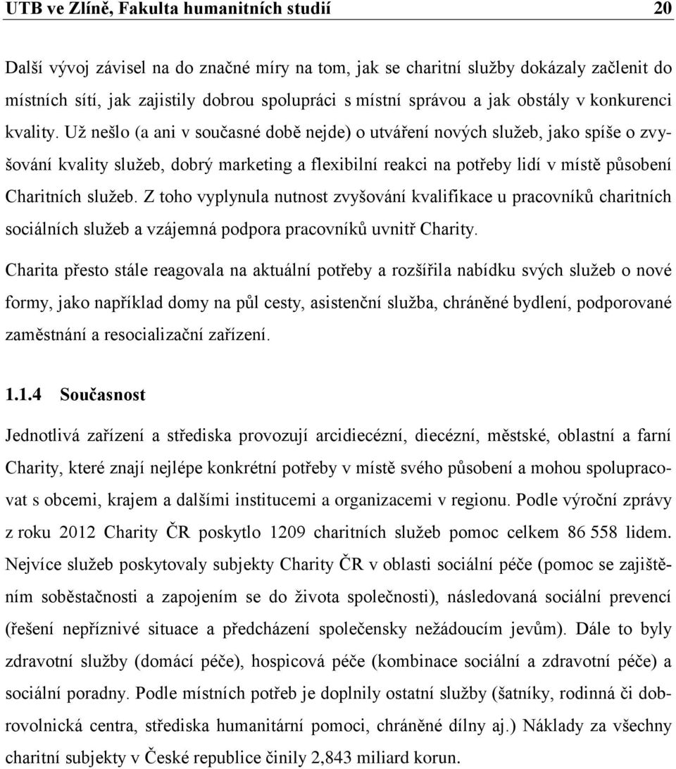 Už nešlo (a ani v současné době nejde) o utváření nových služeb, jako spíše o zvyšování kvality služeb, dobrý marketing a flexibilní reakci na potřeby lidí v místě působení Charitních služeb.