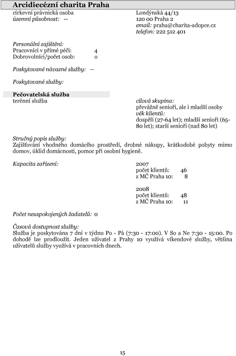 senioři, ale i mladší osoby věk klientů: dospělí (27-64 let); mladší senioři (65-80 let); starší senioři (nad 80 let) Zajišťování vhodného domácího prostředí, drobné nákupy, krátkodobé pobyty mimo