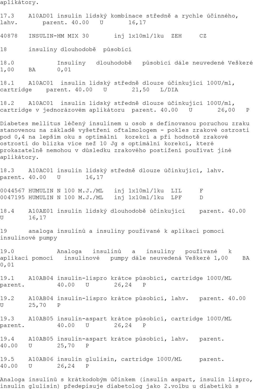 2 A10AC01 insulin lidský středně dlouze účinkující 100U/ml, cartridge v jednorázovém aplikátoru parent. 40.