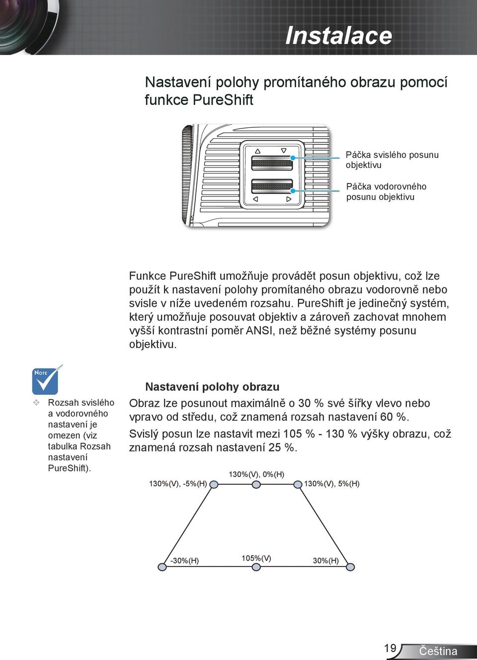 PureShift je jedinečný systém, který umožňuje posouvat objektiv a zároveň zachovat mnohem vyšší kontrastní poměr ANSI, než běžné systémy posunu objektivu.