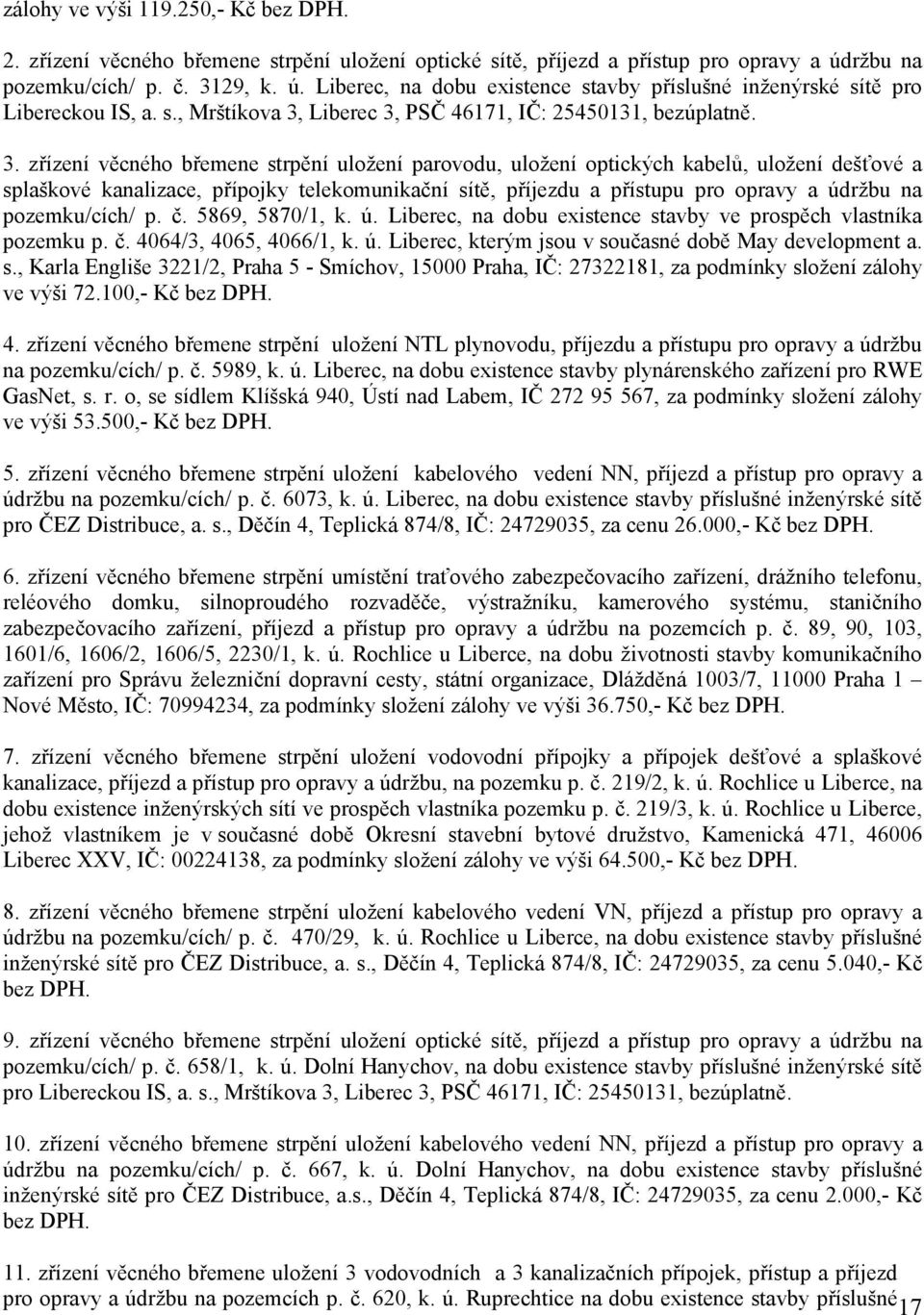 29, k. ú. Liberec, na dobu existence stavby příslušné inženýrské sítě pro Libereckou IS, a. s., Mrštíkova 3,