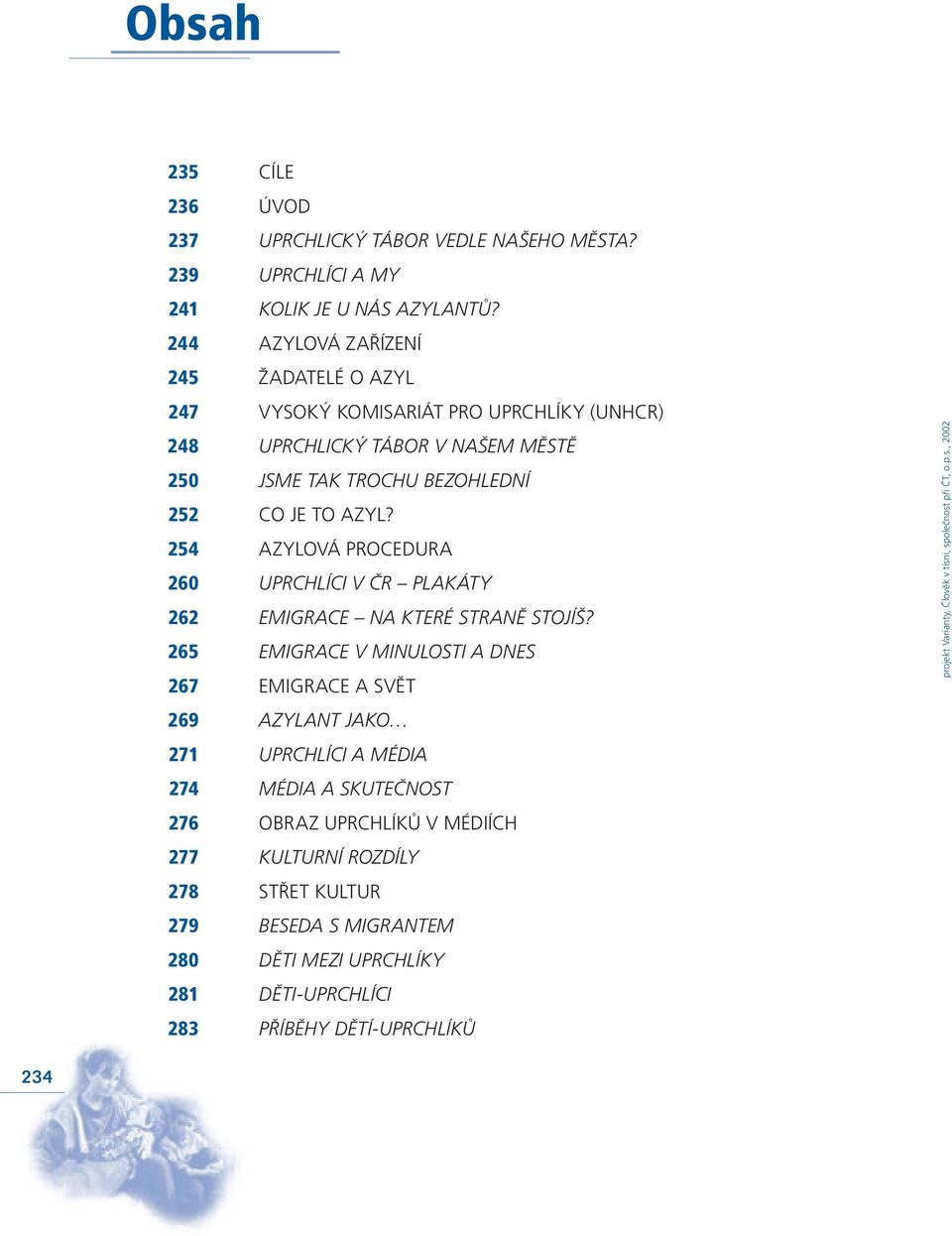 TO AZYL? 254 AZYLOVÁ PROCEDURA 260 UPRCHLÍCI V ČR PLAKÁTY 262 EMIGRACE NA KTERÉ STRANĚ STOJÍŠ?