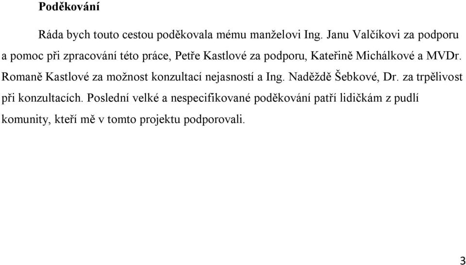 Michálkové a MVDr. Romaně Kastlové za možnost konzultací nejasností a Ing. Naděždě Šebkové, Dr.