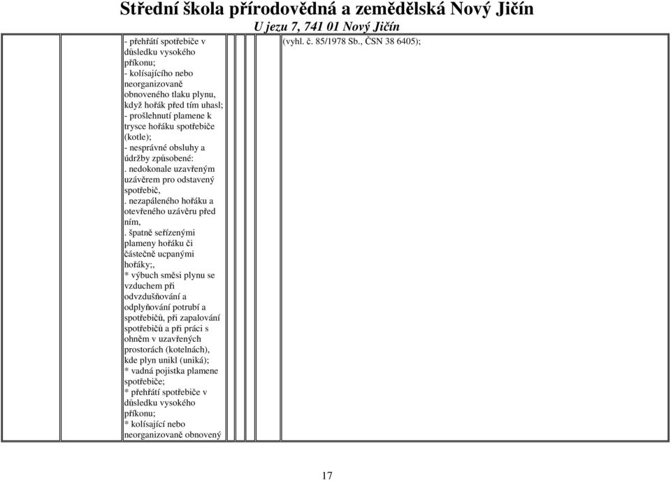 špatně seřízenými plameny hořáku či částečně ucpanými hořáky;, * výbuch směsi plynu se vzduchem při odvzdušňování a odplyňování potrubí a spotřebičů, při zapalování spotřebičů a při práci s