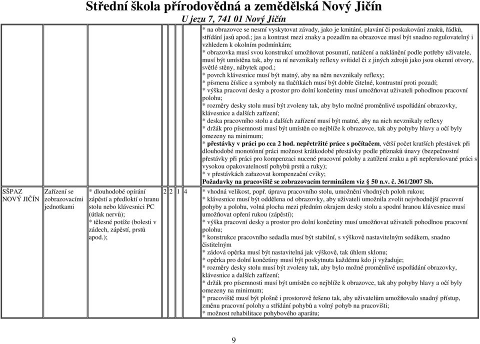 ; jas a kontrast mezi znaky a pozadím na obrazovce musí být snadno regulovatelný i vzhledem k okolním podmínkám; * obrazovka musí svou konstrukcí umožňovat posunutí, natáčení a naklánění podle