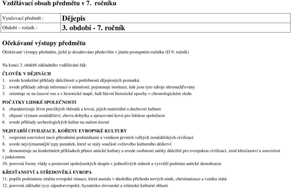 uvede konkrétní příklady důležitosti a potřebnosti dějepisných poznatků 2. uvede příklady zdrojů informací o minulosti; pojmenuje instituce, kde jsou tyto zdroje shromažďovány 3.