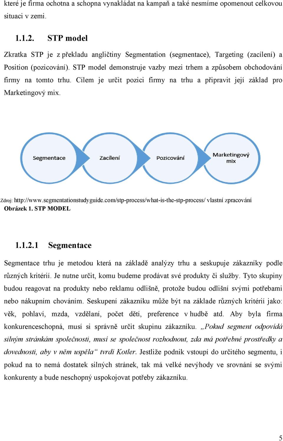 STP model demonstruje vazby mezi trhem a způsobem obchodování firmy na tomto trhu. Cílem je určit pozici firmy na trhu a připravit její základ pro Marketingový mix. Zdroj: http://www.