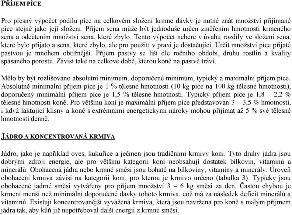 Tento výpočet nebere v úvahu rozdíly ve složení sena, které bylo přijato a sena, které zbylo, ale pro použití v praxi je dostačující. Určit množství píce přijaté pastvou je mnohem obtížnější.