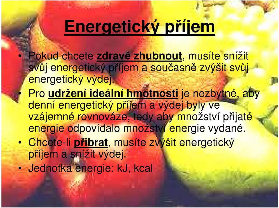 Pro udržení ideální hmotnosti je nezbytné, aby denní energetický příjem a výdej byly ve vzájemné