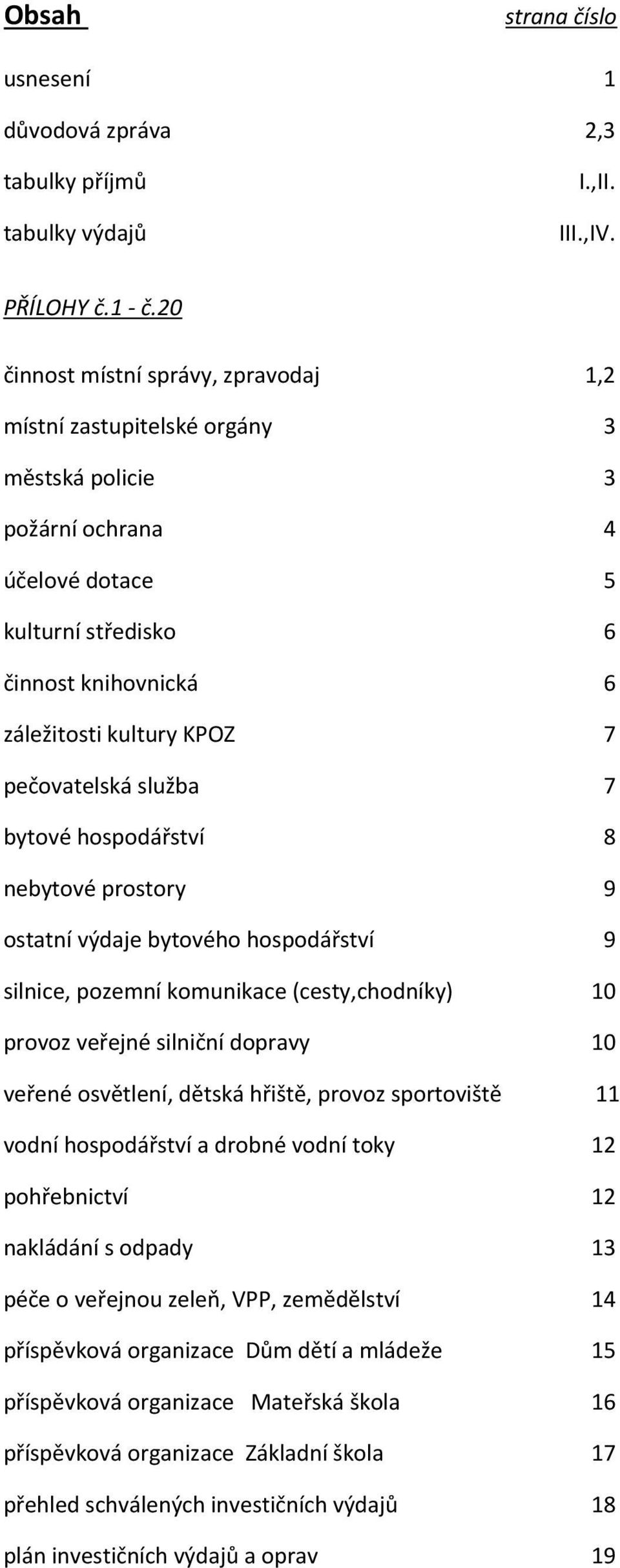 pečovatelská služba 7 bytové hospodářství 8 nebytové prostory 9 ostatní výdaje bytového hospodářství 9 silnice, pozemní komunikace (cesty,chodníky) 10 provoz veřejné silniční dopravy 10 veřené