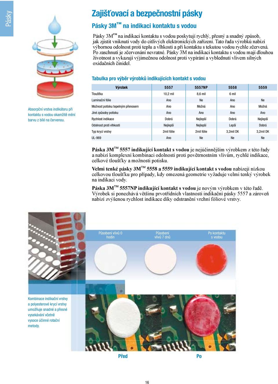Pásky 3M na indikaci kontaktu s vodou mají dlouhou životnost a vykazují výjimečnou odolnost proti vypírání a vyblednutí vlivem silných oxidačních činidel.