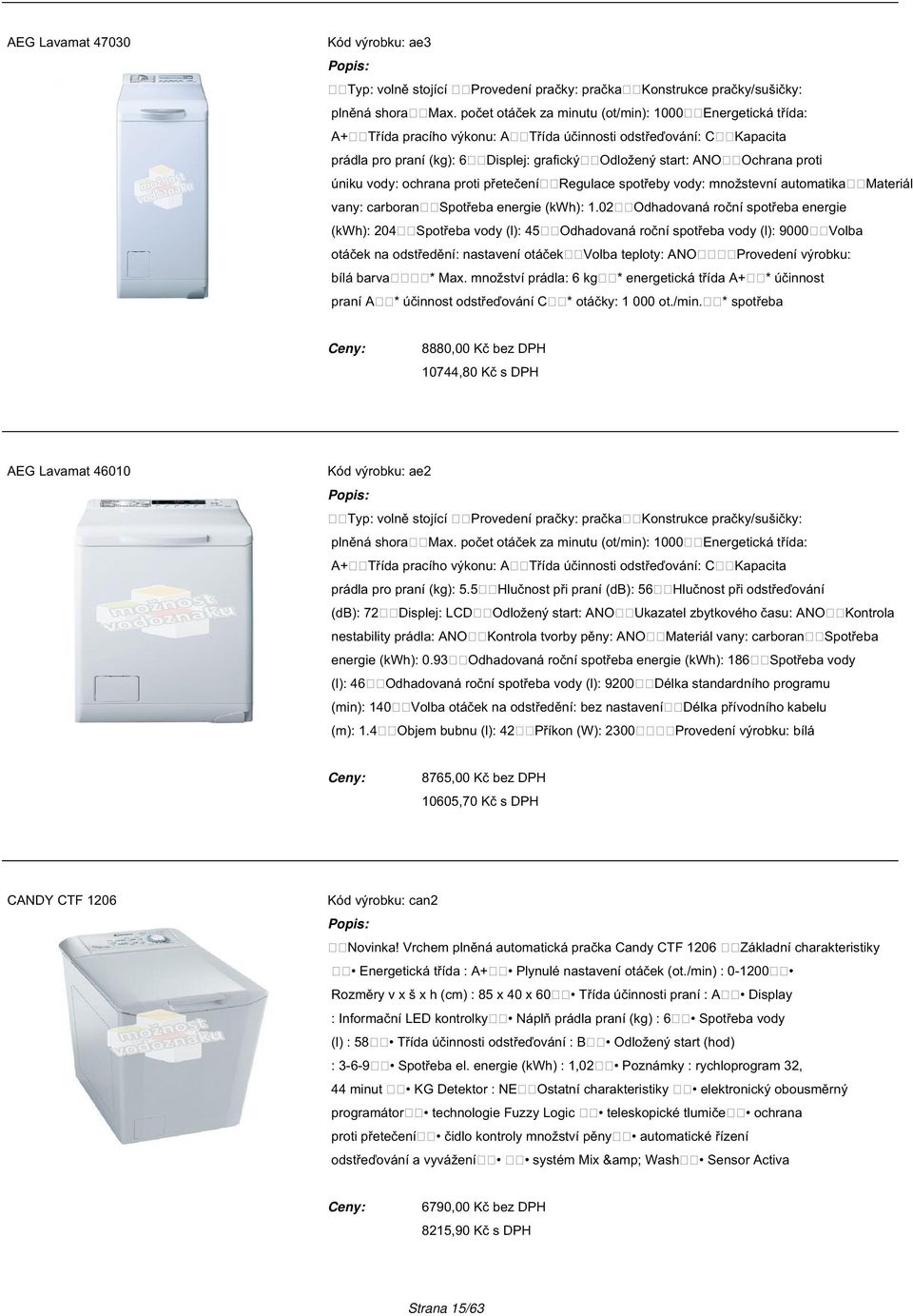 množstevní automatika Spotřeba energie (kwh): 1.02 Spotřeba vody (l): 45 Volba teploty: ANO Max.