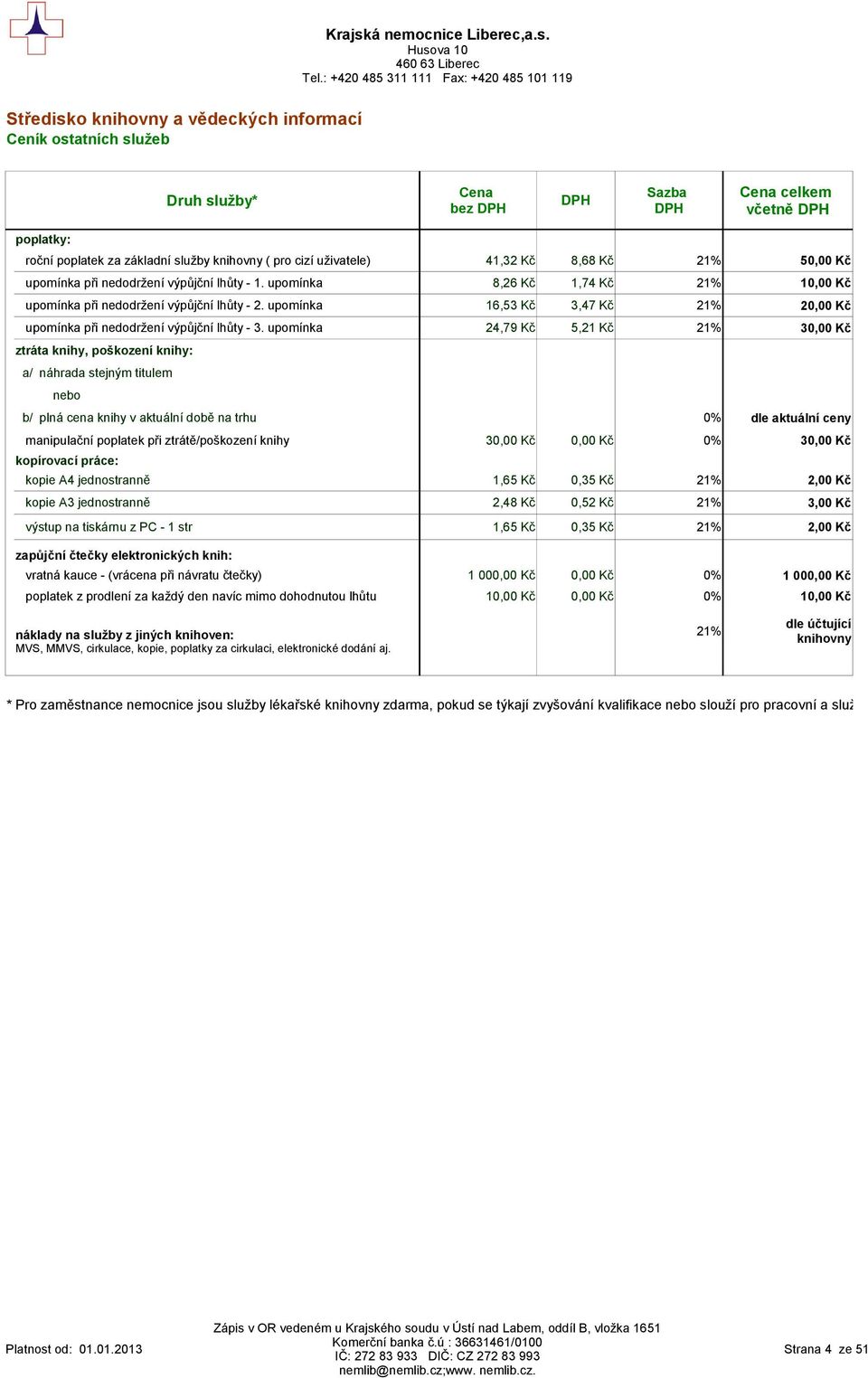 upomínka 24,79 Kč 5,21 Kč 21% 30,00 Kč ztráta knihy, poškození knihy: a/ náhrada stejným titulem nebo b/ plná cena knihy v aktuální době na trhu 0% dle aktuální ceny manipulační poplatek při