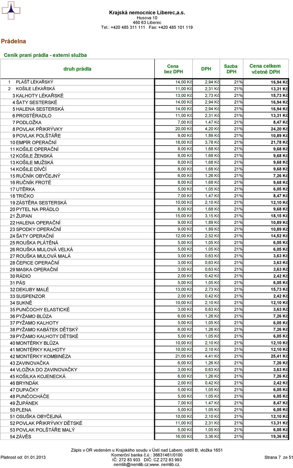 8 POVLAK PŘIKRÝVKY 20,00 Kč 4,20 Kč 21% 24,20 Kč 9 POVLAK POLŠTÁŘE 9,00 Kč 1,89 Kč 21% 10,89 Kč 10 EMPÍR OPERAČNÍ 18,00 Kč 3,78 Kč 21% 21,78 Kč 11 KOŠILE OPERAČNÍ 8,00 Kč 1,68 Kč 21% 9,68 Kč 12