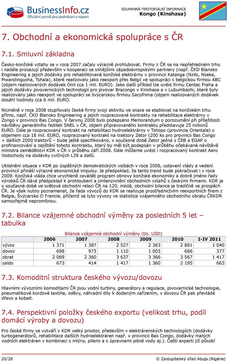 ČKD Blansko Engineering a jejich dodávky pro rehabilitované konžské elektrárny v provincii Katanga (Nzilo, Nseke, Mwandingusha, Tshala), které realizovaly jako reexport přes Belgii ve spolupráci s