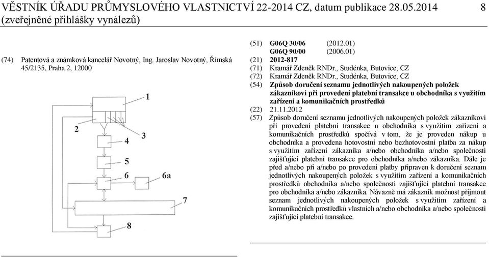 , Studénka, Butovice, CZ (54) Způsob doručení seznamu jednotlivých nakoupených položek zákazníkovi při provedení platební transakce u obchodníka s využitím zařízení a komunikačních prostředků (22) 21.