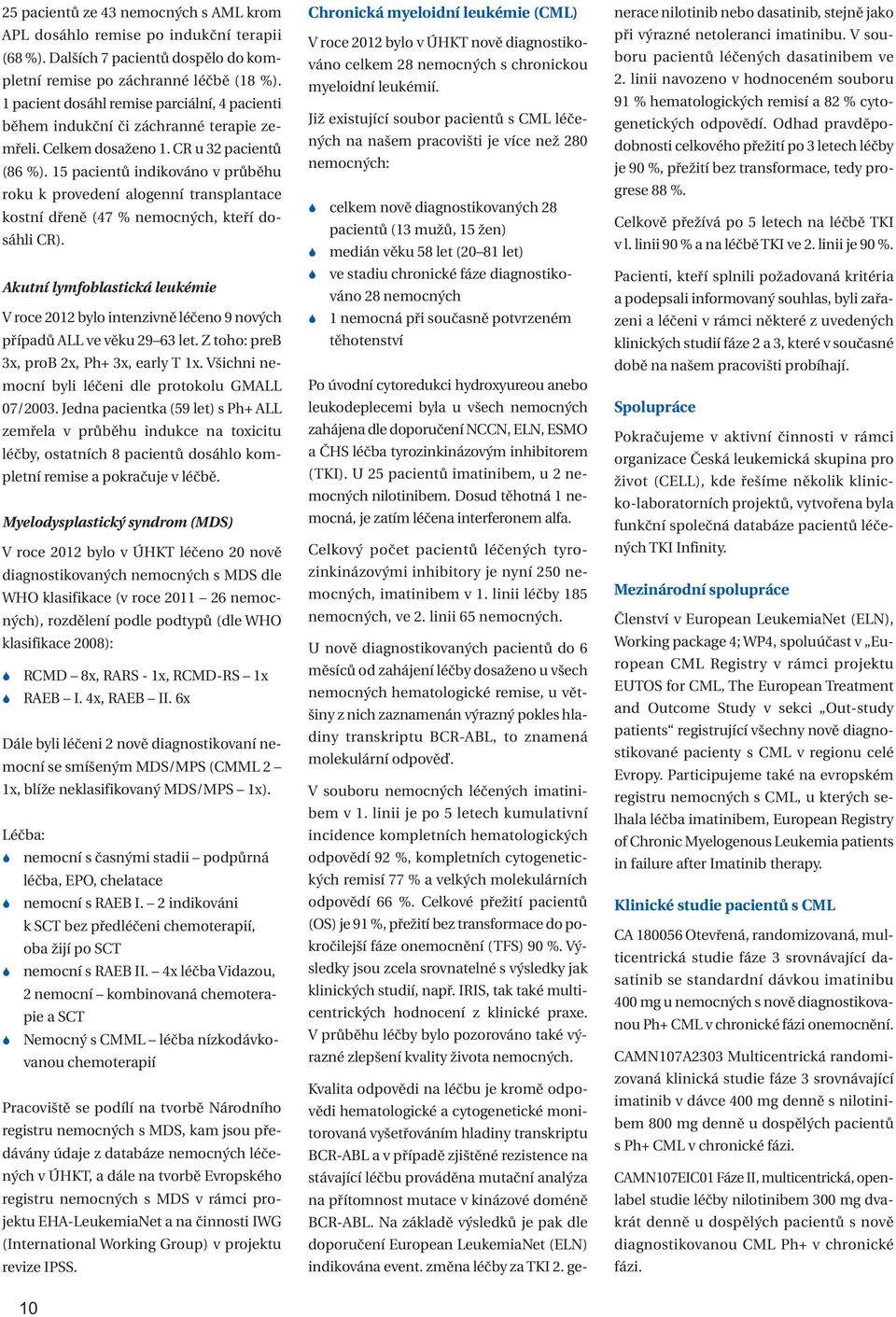 15 pacientů indikováno v průběhu roku k provedení alogenní transplantace kostní dřeně (47 % nemocných, kteří dosáhli CR).