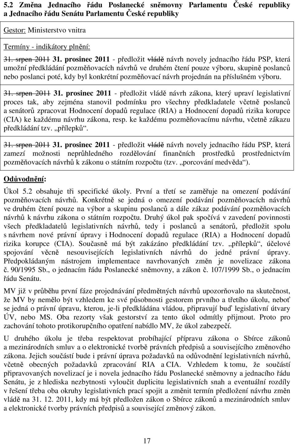 pozměňovací návrh projednán na příslušném výboru. 31. srpen 2011 31.