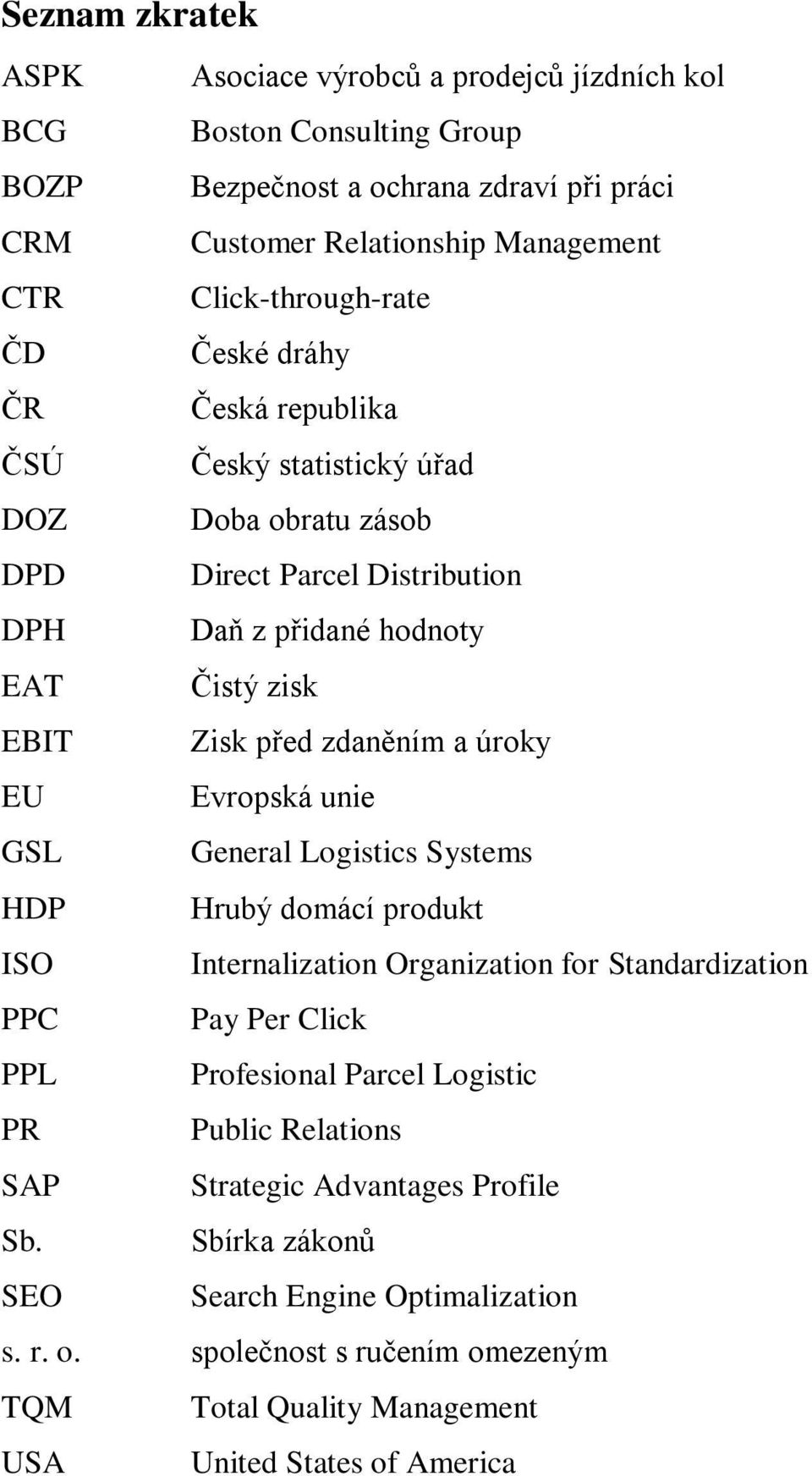 zdaněním a úroky EU Evropská unie GSL General Logistics Systems HDP Hrubý domácí produkt ISO Internalization Organization for Standardization PPC Pay Per Click PPL Profesional Parcel