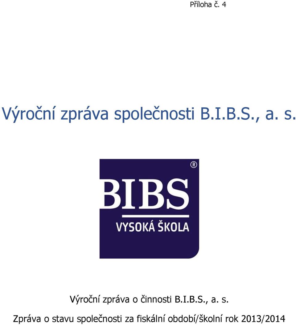 s. Výroční zpráva o činnosti B.I.B.S., a.