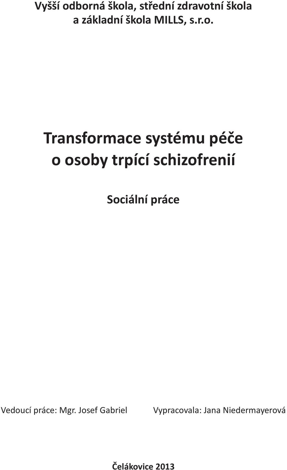 trpící schizofrenií Sociální práce Vedoucí práce: Mgr.