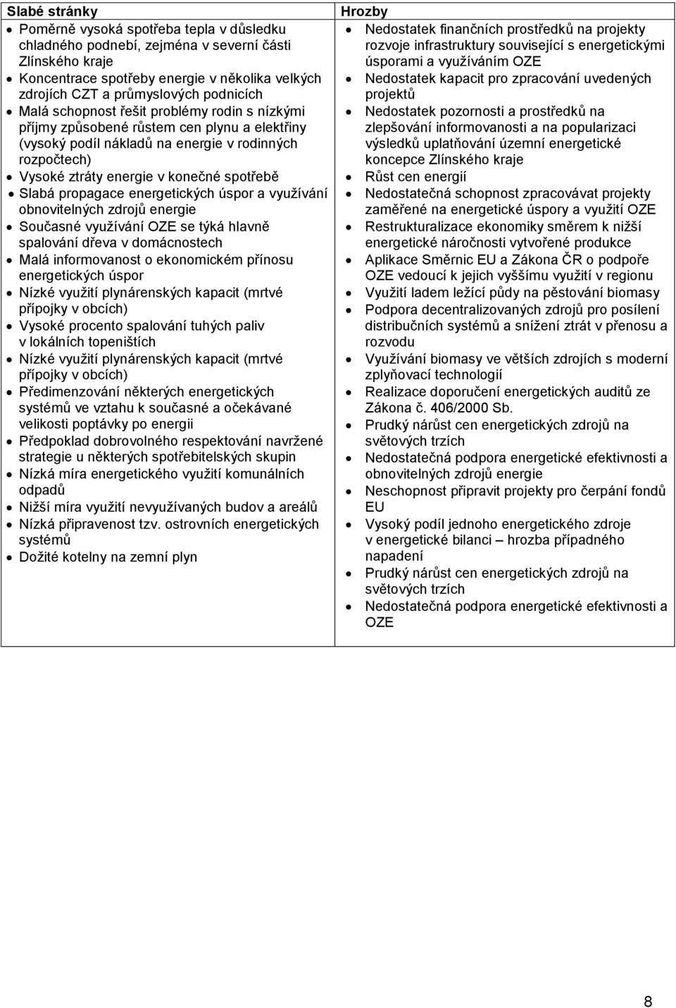 propagace energetických úspor a využívání obnovitelných zdrojů energie Současné využívání OZE se týká hlavně spalování dřeva v domácnostech Malá informovanost o ekonomickém přínosu energetických