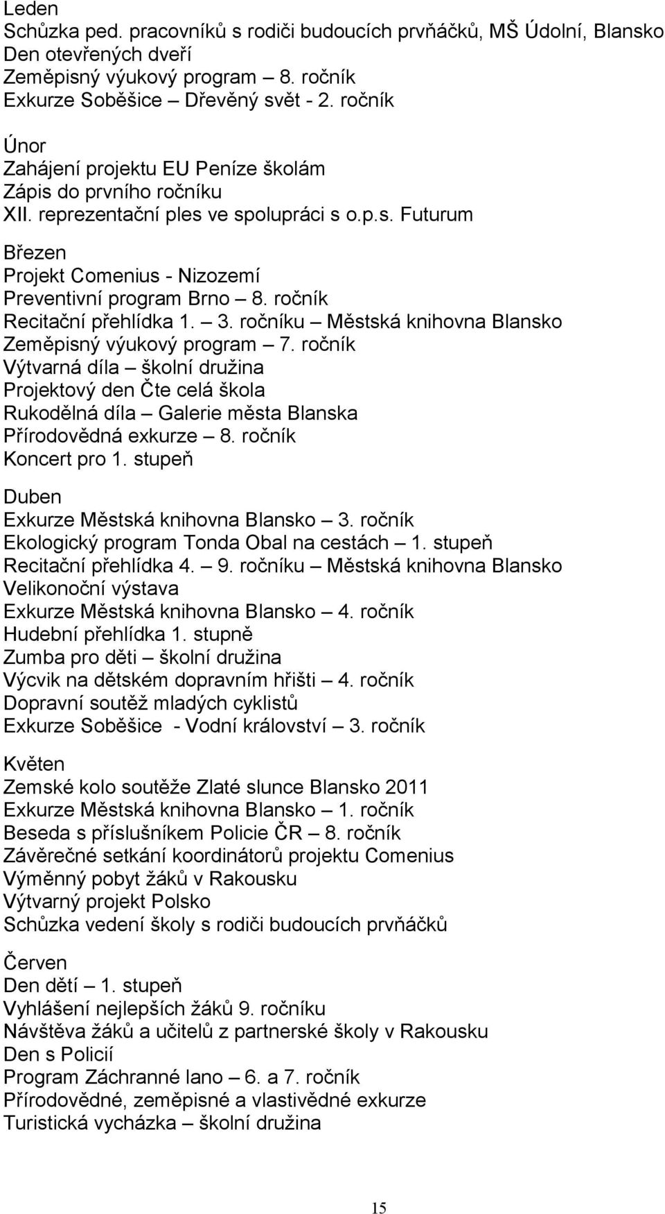 ročník Recitační přehlídka 1. 3. ročníku Městská knihovna Blansko Zeměpisný výukový program 7.