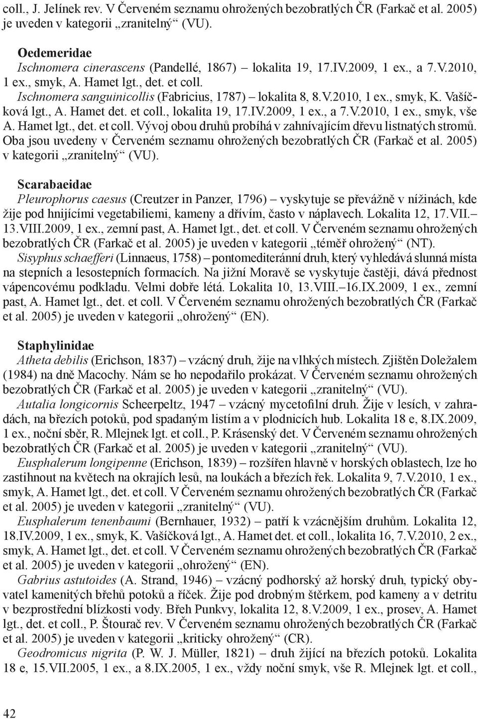 IV.2009, 1 ex., a 7.V.2010, 1 ex., smyk, vše A. Hamet lgt., det. et coll. Vývoj obou druhů probíhá v zahnívajícím dřevu listnatých stromů.