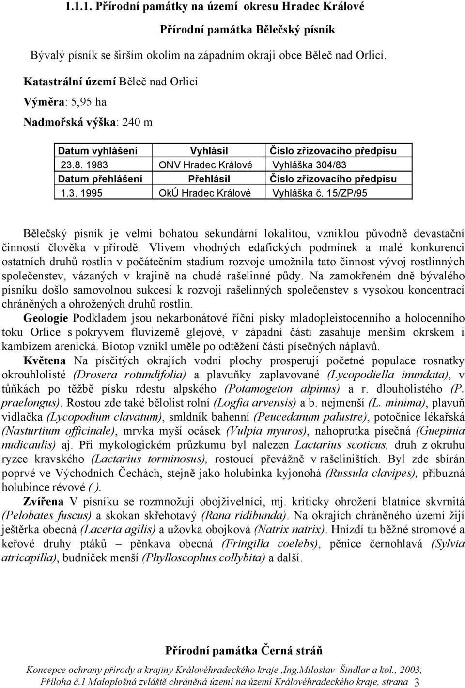 1983 ONV Hradec Králové Vyhláška 304/83 Datum přehlášení Přehlásil Číslo zřizovacího předpisu 1.3. 1995 OkÚ Hradec Králové Vyhláška č.