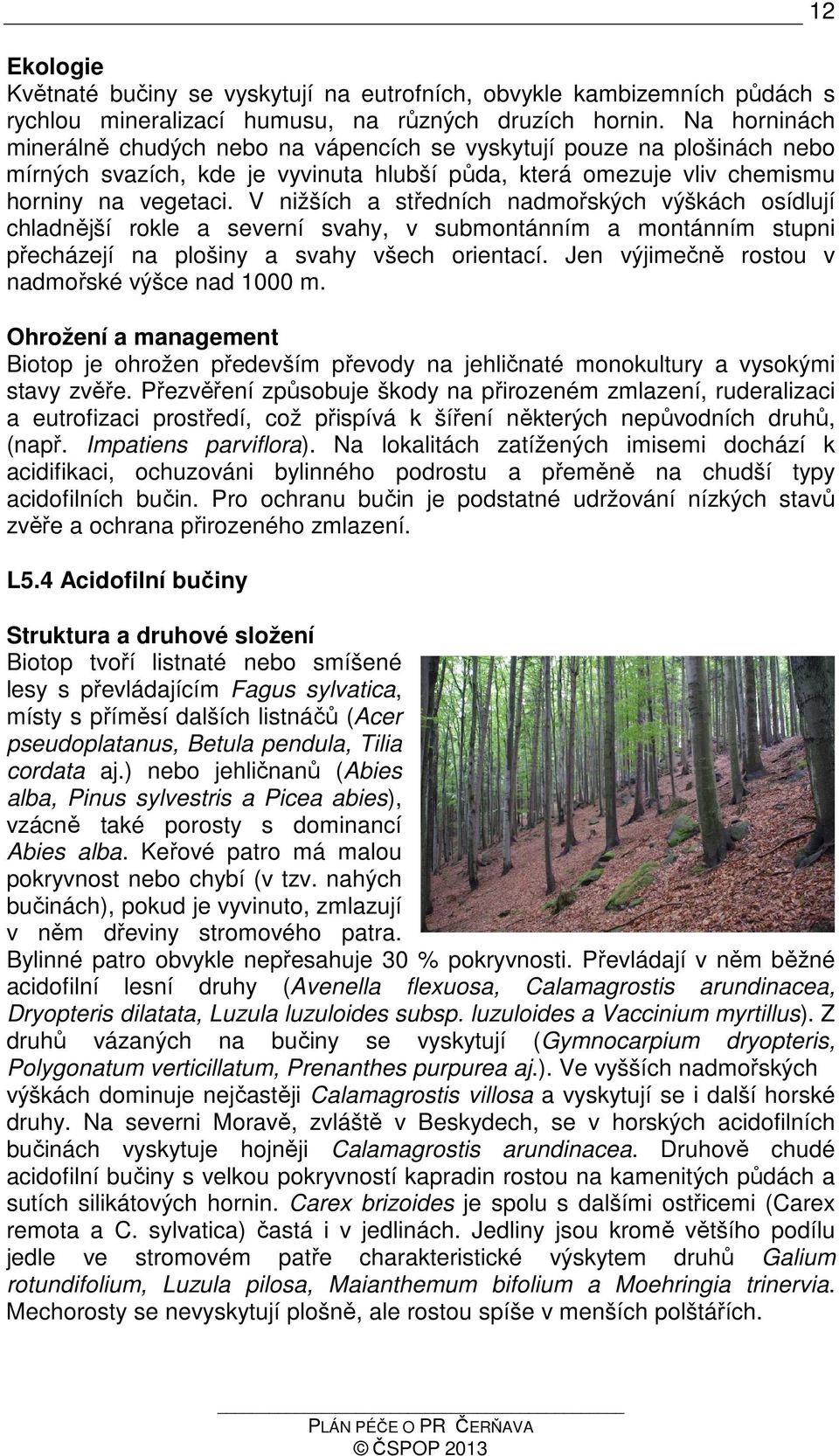 V nižších a středních nadmořských výškách osídlují chladnější rokle a severní svahy, v submontánním a montánním stupni přecházejí na plošiny a svahy všech orientací.