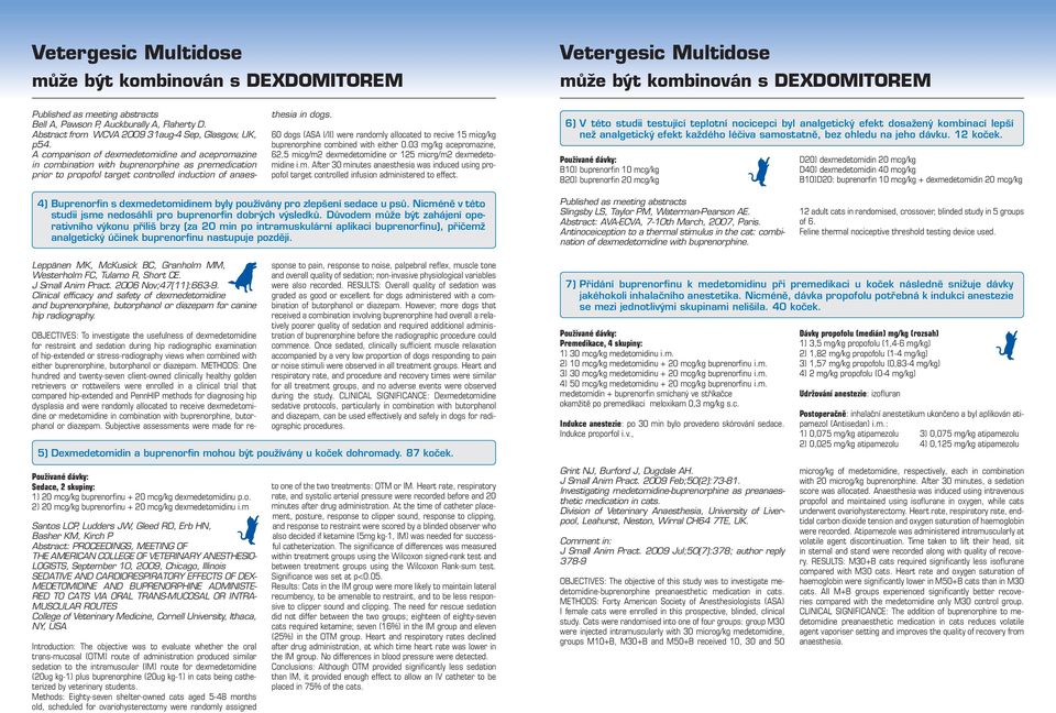 60 dogs (ASA I/II) were randomly allocated to recive 15 micg/kg buprenorphine combined with either 0.03 mg/kg acepromazine, 62,5 micg/m2 dexmedetomidine or 125 micrg/m2 dexmedetomidine i.m. After 30 minutes anaesthesia was induced using propofol target controlled infusion administered to effect.