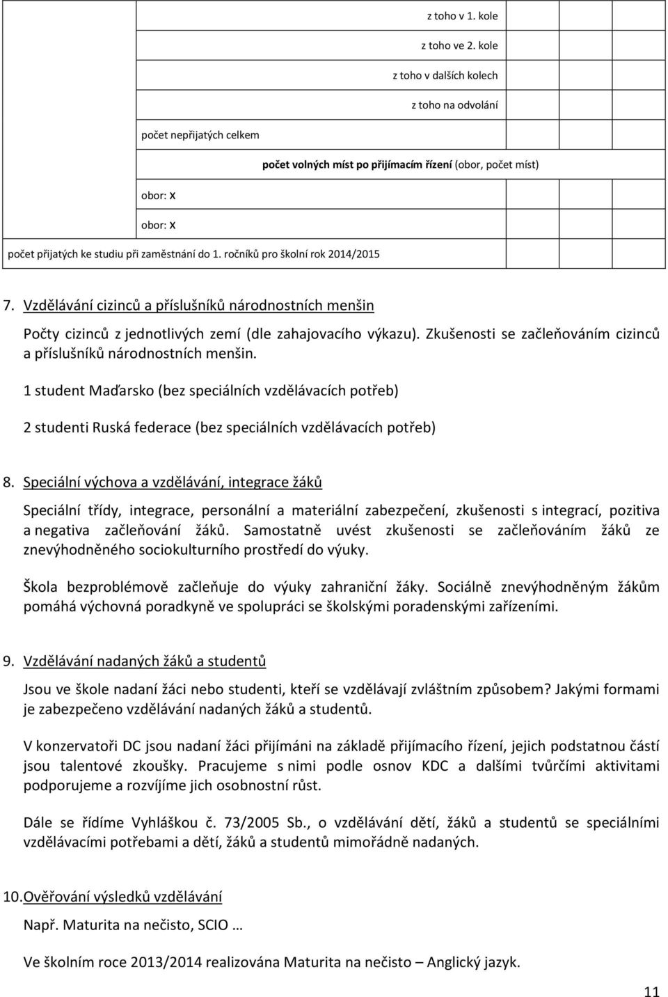 ročníků pro školní rok 2014/2015 7. Vzdělávání cizinců a příslušníků národnostních menšin Počty cizinců z jednotlivých zemí (dle zahajovacího výkazu).