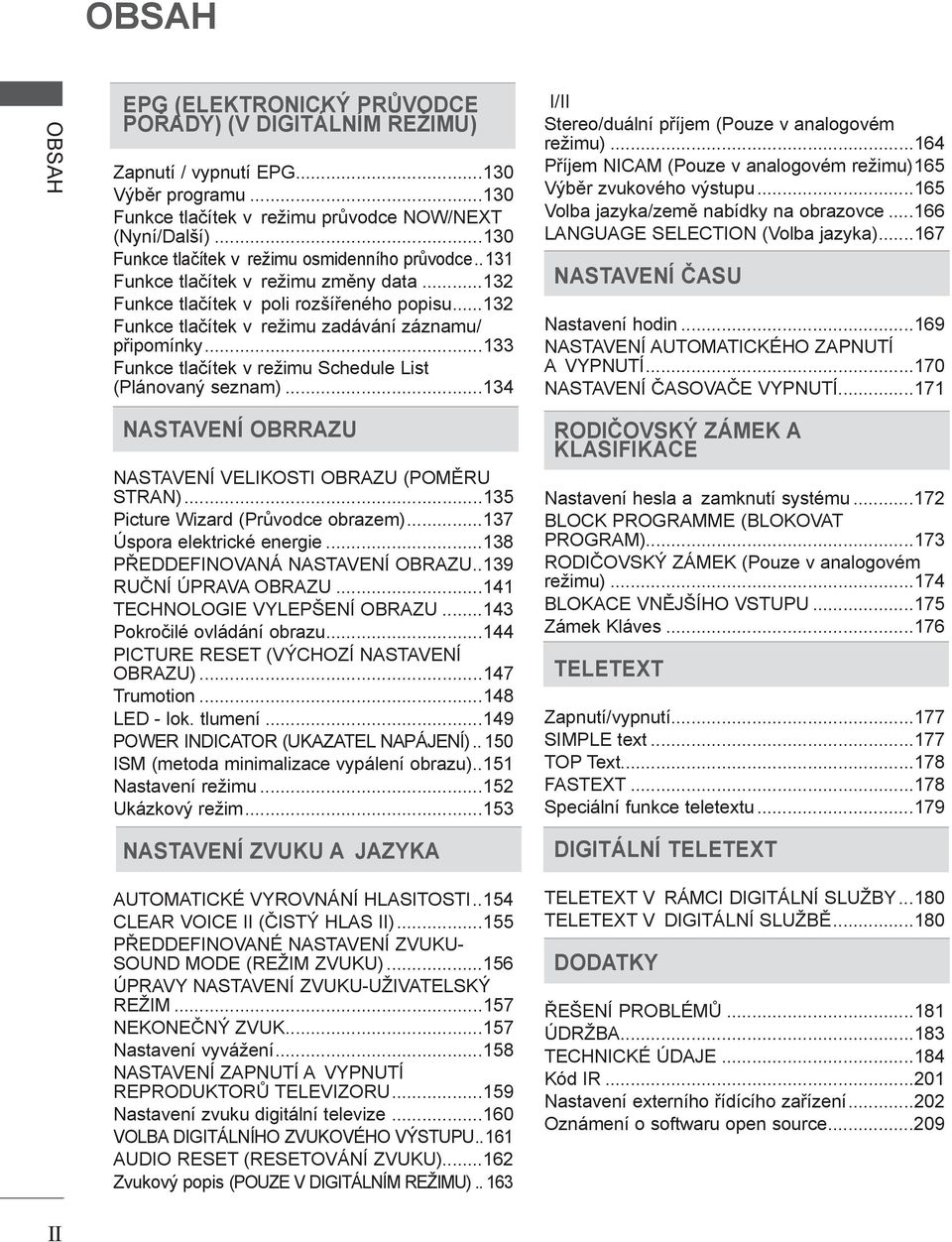 .. Funkce tlačítek v režimu Schedule List (Plánovaný seznam)...4 I/II Stereo/duální příjem (Pouze v analogovém režimu)...64 Příjem NICAM (Pouze v analogovém režimu) 65 Výběr zvukového výstupu.