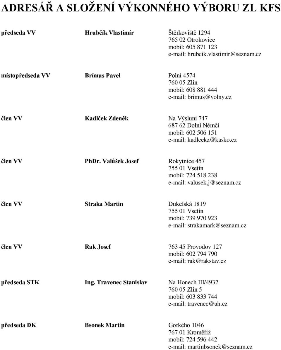cz člen VV PhDr. Valůšek Josef Rokytnice 457 755 01 Vsetín mobil: 724 518 238 e-mail: valusek.j@seznam.