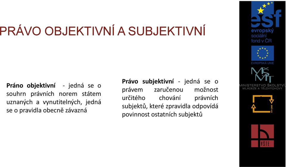 obecně závazná Právo subjektivní - jedná se o právem zaručenou možnost