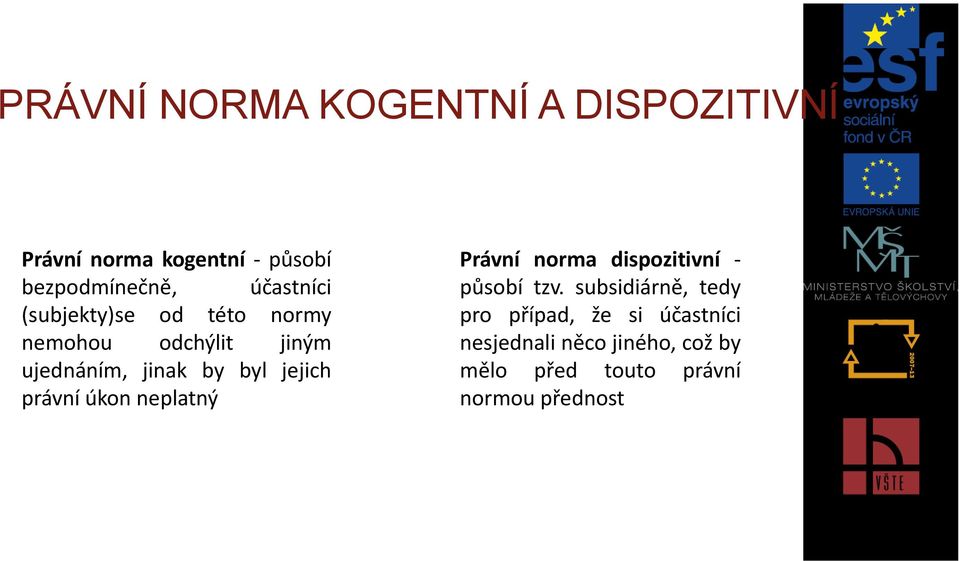 jejich právní úkon neplatný Právní norma dispozitivní - působí tzv.