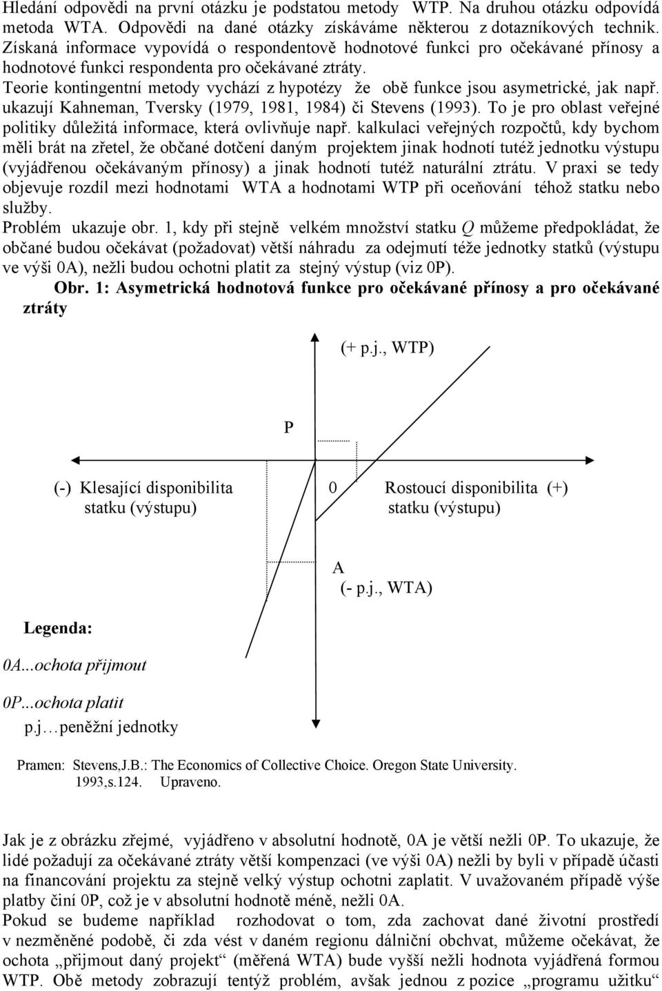 Teorie kontingentní metody vychází z hypotézy že obě funkce jsou asymetrické, jak např. ukazují Kahneman, Tversky (1979, 1981, 1984) či Stevens (1993).