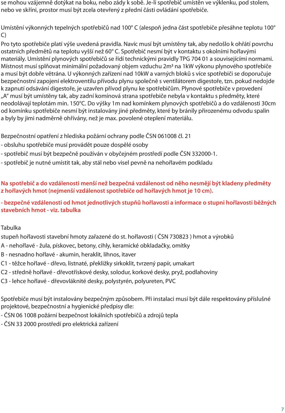 Navíc musí být umístěny tak, aby nedošlo k ohřátí povrchu ostatních předmětů na teplotu vyšší než 60 C. Spotřebič nesmí být v kontaktu s okolními hořlavými materiály.