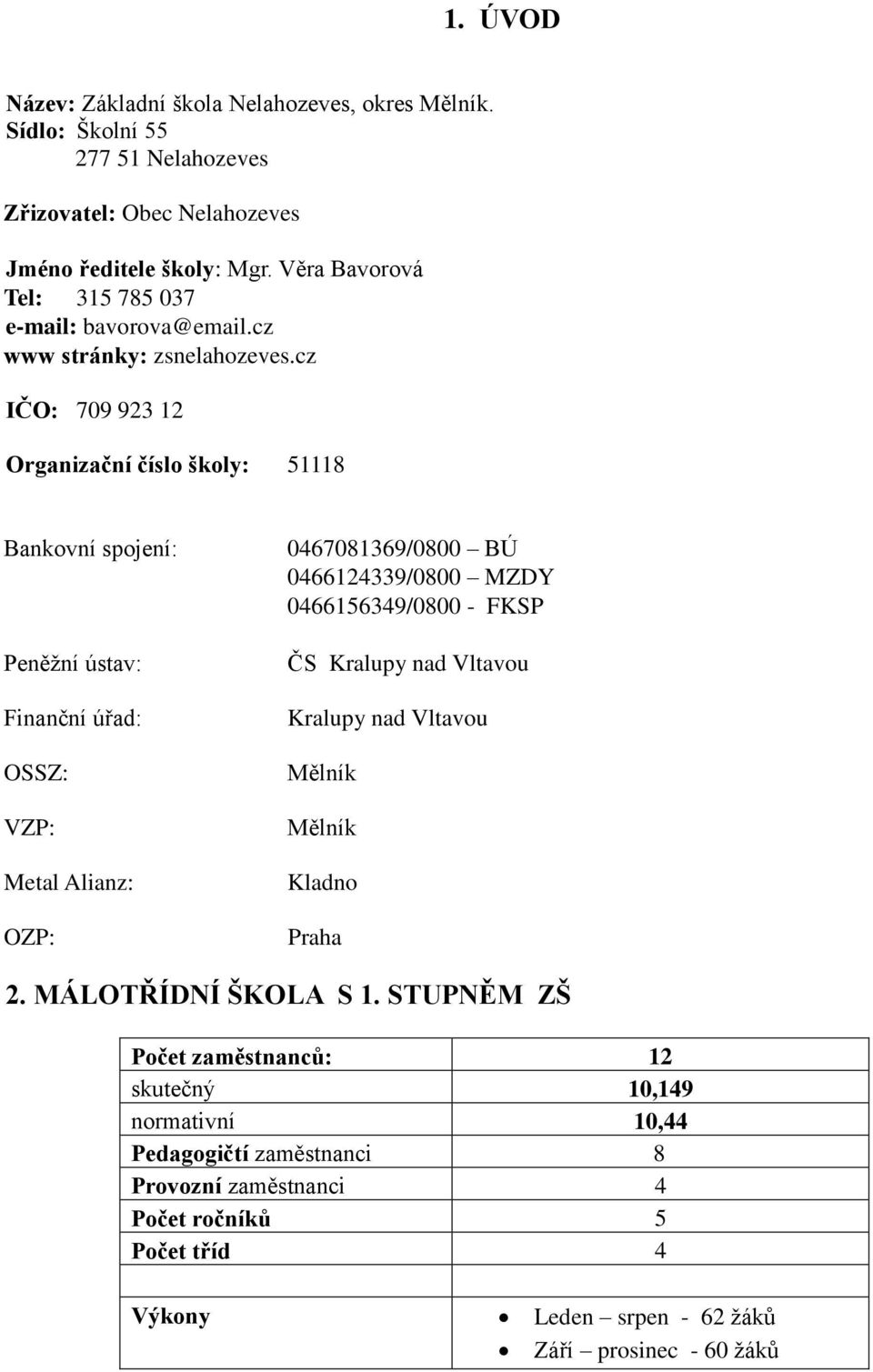 cz IČO: 709 923 12 Organizační číslo školy: 51118 Bankovní spojení: Peněžní ústav: Finanční úřad: OSSZ: VZP: Metal Alianz: OZP: 0467081369/0800 BÚ 0466124339/0800 MZDY