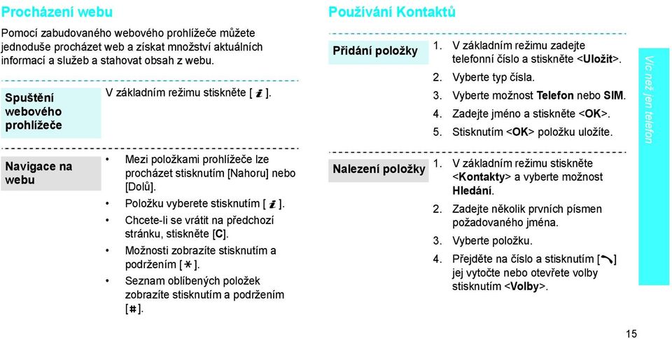 Vyberte možnost Telefon nebo SIM. 4. Zadejte jméno a stiskněte <OK>. 5. Stisknutím <OK> položku uložíte.