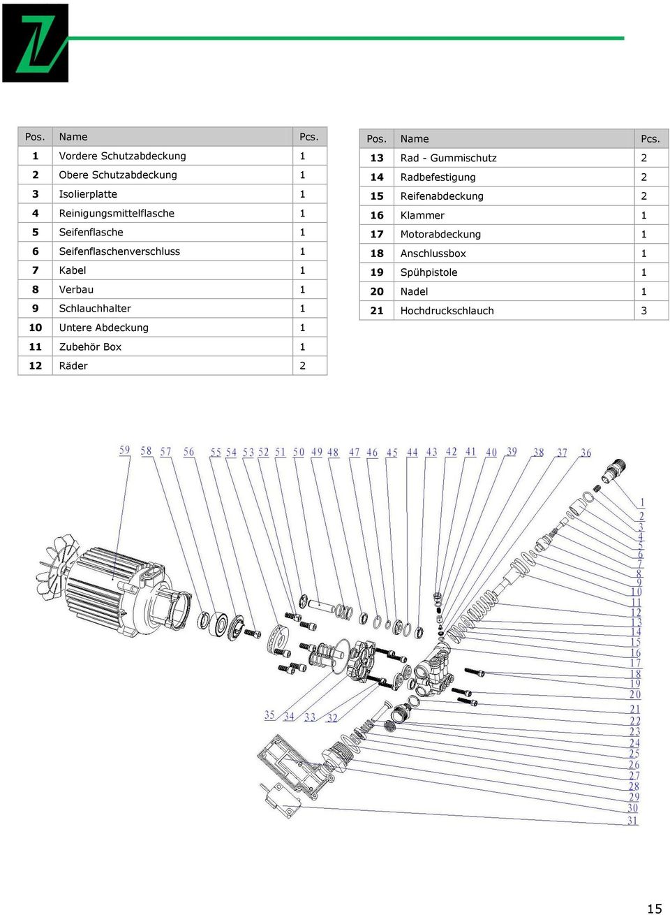 Seifenflasche 1 6 Seifenflaschenverschluss 1 7 Kabel 1 8 Verbau 1 9 Schlauchhalter 1 10 Untere Abdeckung 1