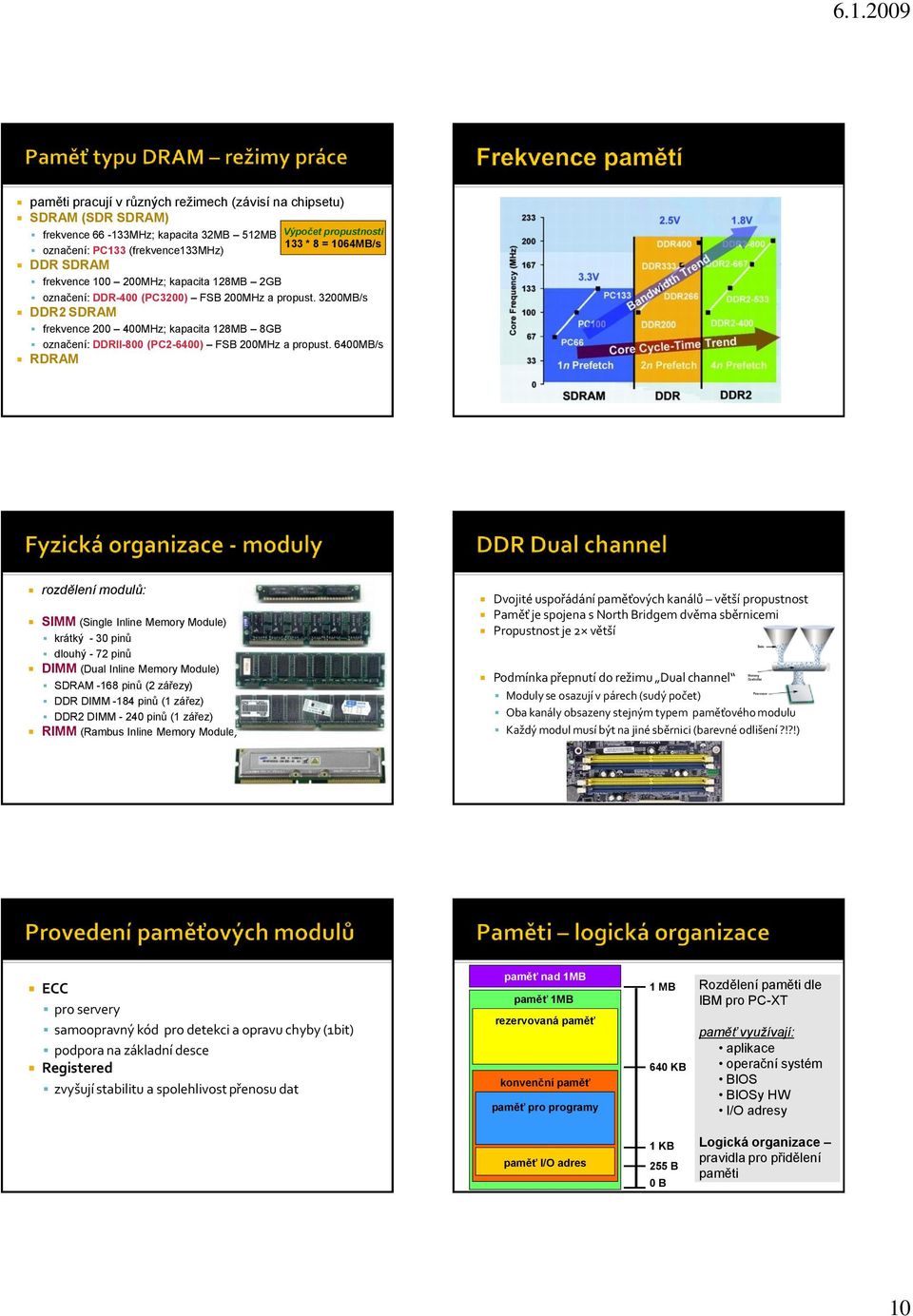 3200MB/s DDR2 SDRAM frekvence 200 400MHz; kapacita 128MB 8GB označení: DDRII-800 (PC2-6400) FSB 200MHz a propust.