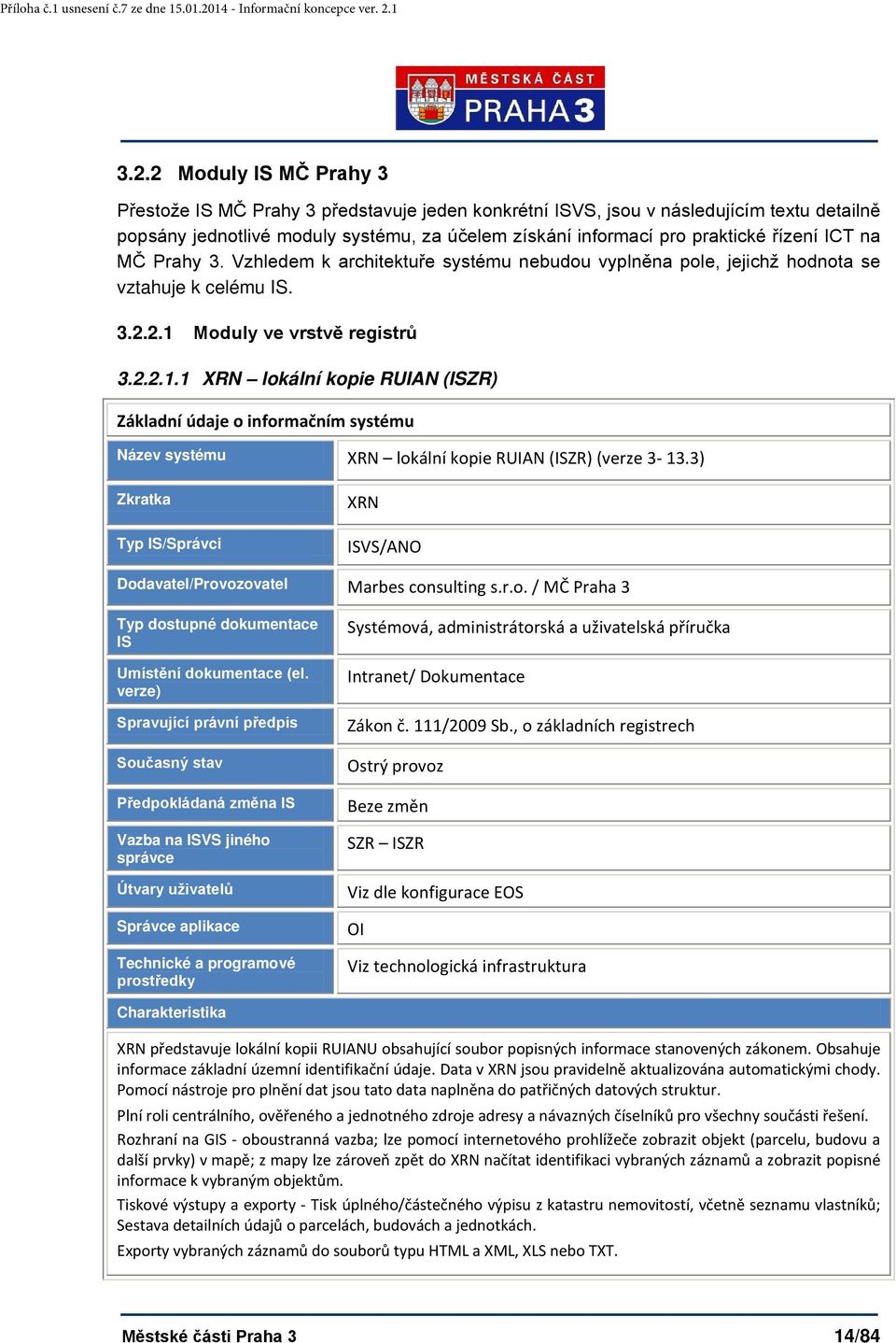 Moduly ve vrstvě registrů 3.2.2.1.1 XRN lokální kopie RUIAN (ISZR) Základní údaje o informačním systému Název systému XRN lokální kopie RUIAN (ISZR) (verze 3-13.