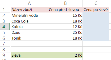 Obrázek 67 - Zapsaná funkce I v tomto případě můžeme vzorec roztáhnout doprava na další dva sloupce.