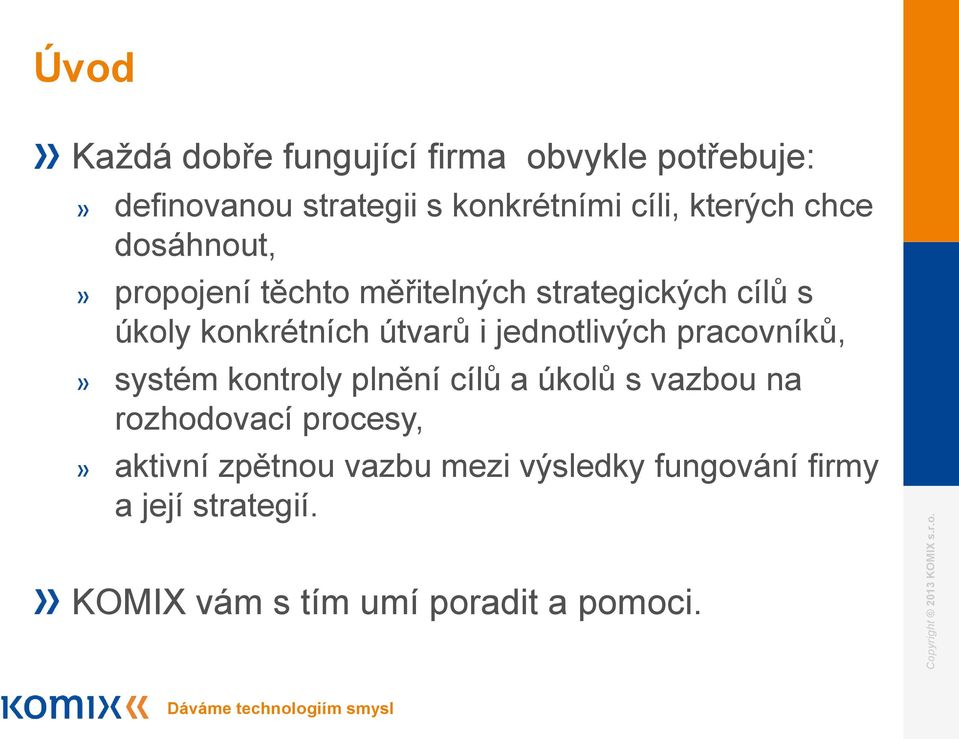 i jednotlivých pracovníků, systém kontroly plnění cílů a úkolů s vazbou na rozhodovací procesy,