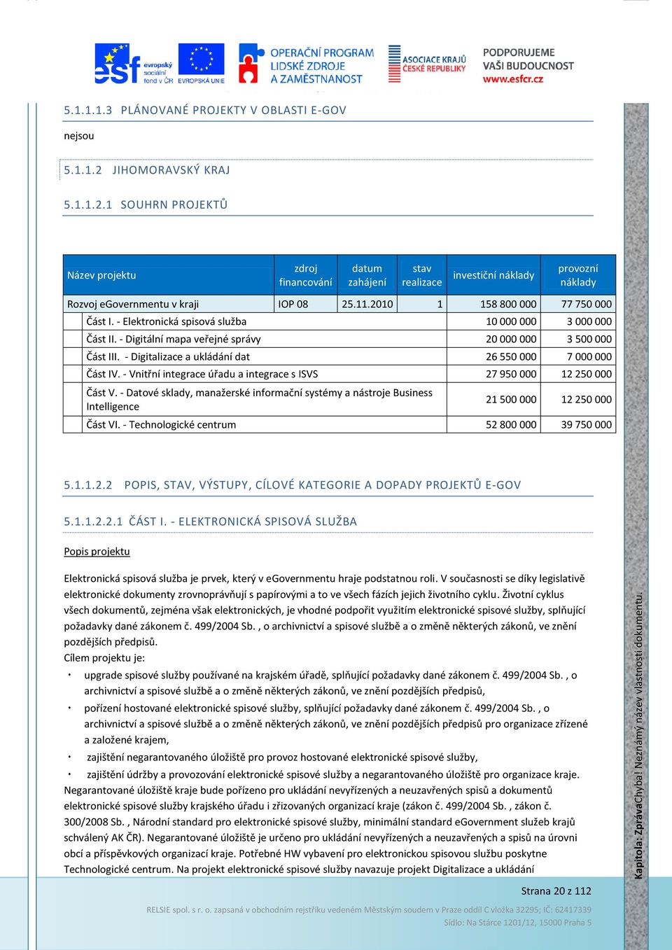 2010 1 158 800 000 77 750 000 Část I. - Elektronická spisová služba 10 000 000 3 000 000 Část II. - Digitální mapa veřejné správy 20 000 000 3 500 000 Část III.