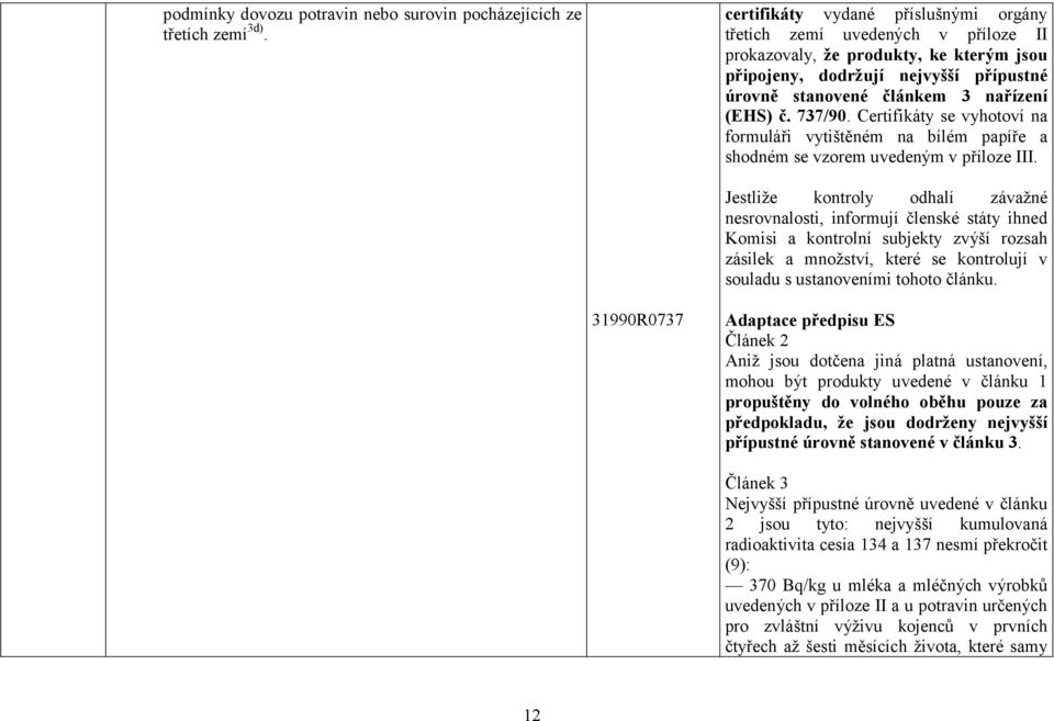 737/90. Certifikáty se vyhotoví na formuláři vytištěném na bílém papíře a shodném se vzorem uvedeným v příloze III.