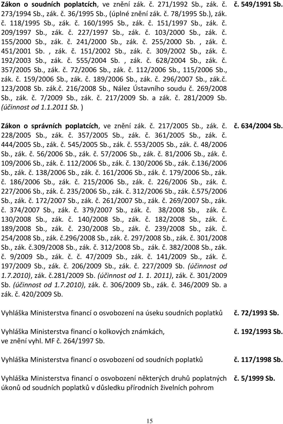 , zák. č. 192/2003 Sb., zák. č. 555/2004 Sb., zák. č. 628/2004 Sb., zák. č. 357/2005 Sb., zák. č. 72/2006 Sb., zák. č. 112/2006 Sb., 115/2006 Sb., zák. č. 159/2006 Sb., zák. č. 189/2006 Sb., zák. č. 296/2007 Sb.