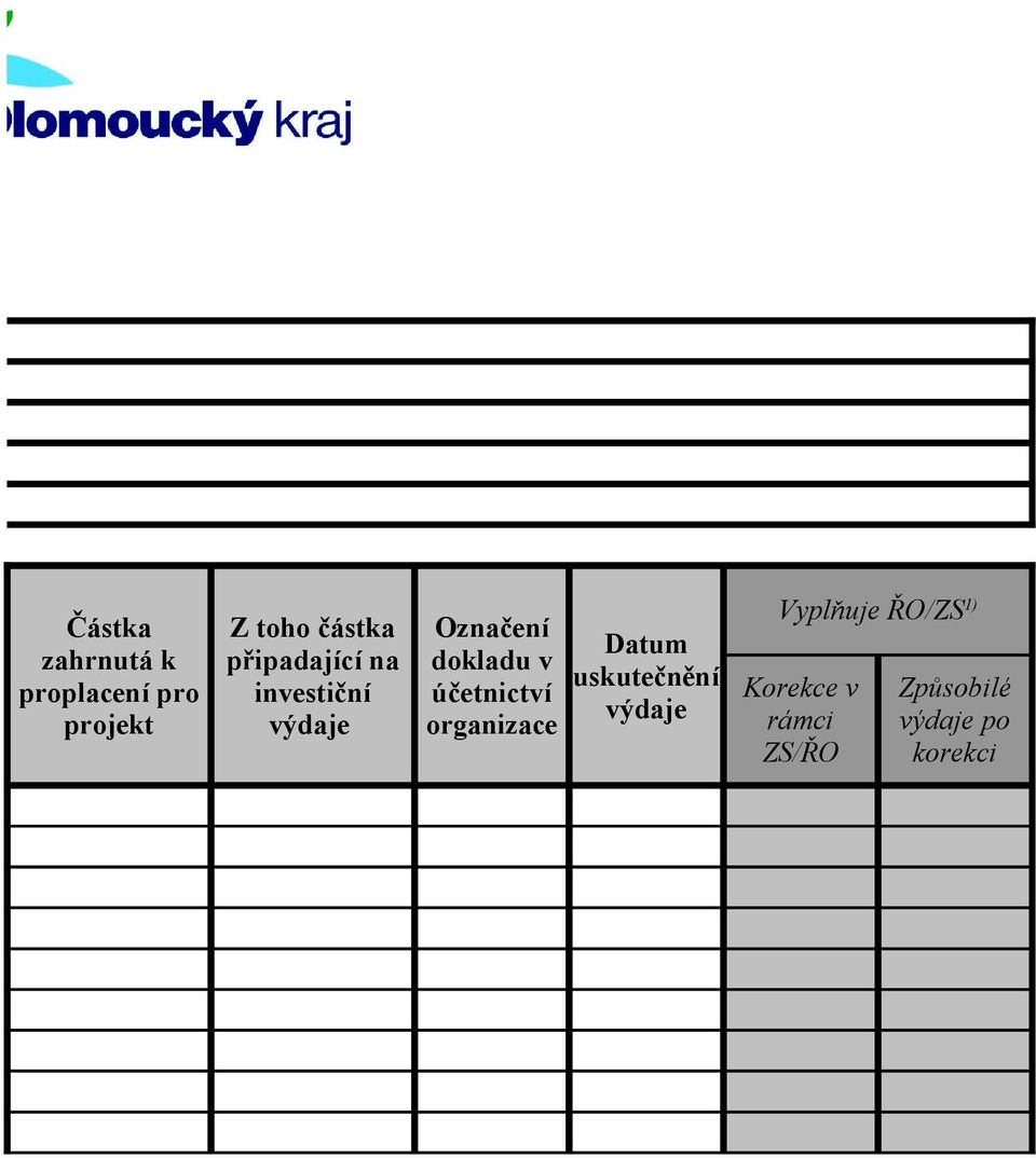 účetnictví organizace Datum uskutečnění výdaje Vyplňuje